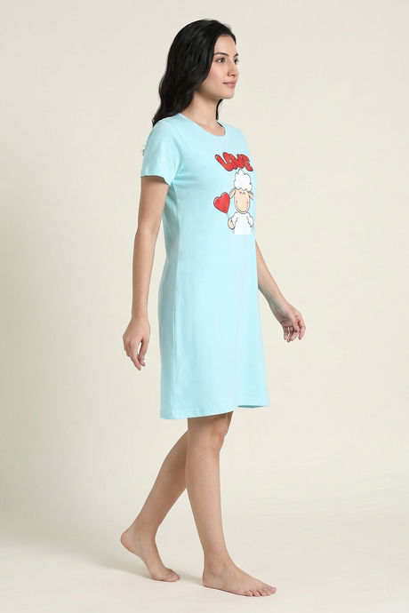 Zivame Farm Lore Knit Cotton Knee Length Nightdress - Tanger Turquoise — image 3